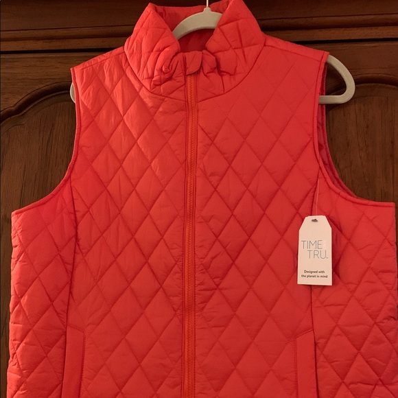 Time and Tru Women’s Orange Diamond Pattern Quilted Vest Size L (12-14) NWT - Picture 2 of 16